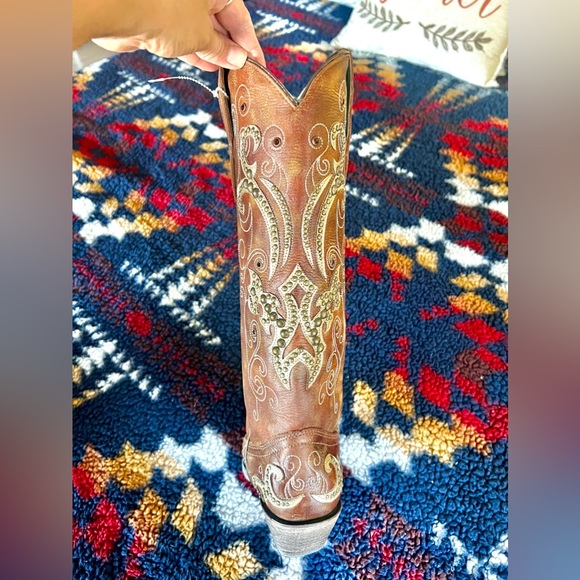 CORRAL WOMEN'S BROWN STUDDED OVERLAY WESTERN BOOTS - SNIP TOE - Picture 6 of 12